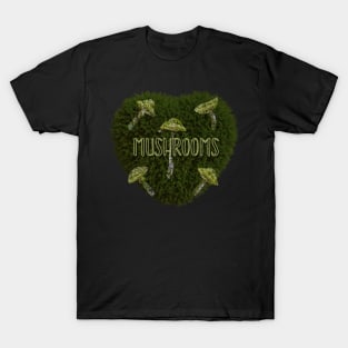 Mushrooms on a Mossy Heart T-Shirt